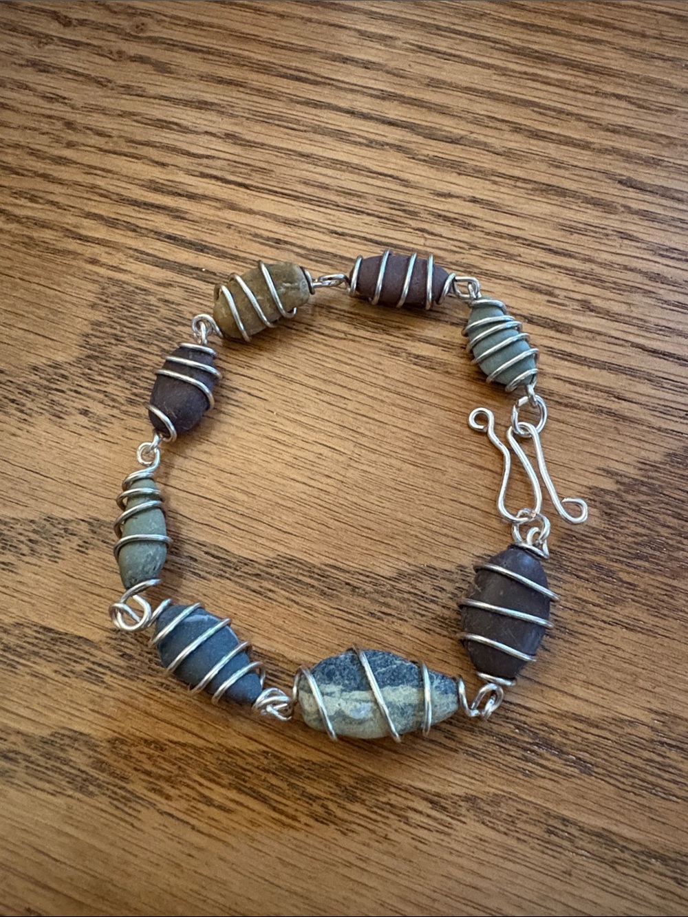 Handcrafted Stone & Silver Plated Wire Wrapped Women's Bracelet